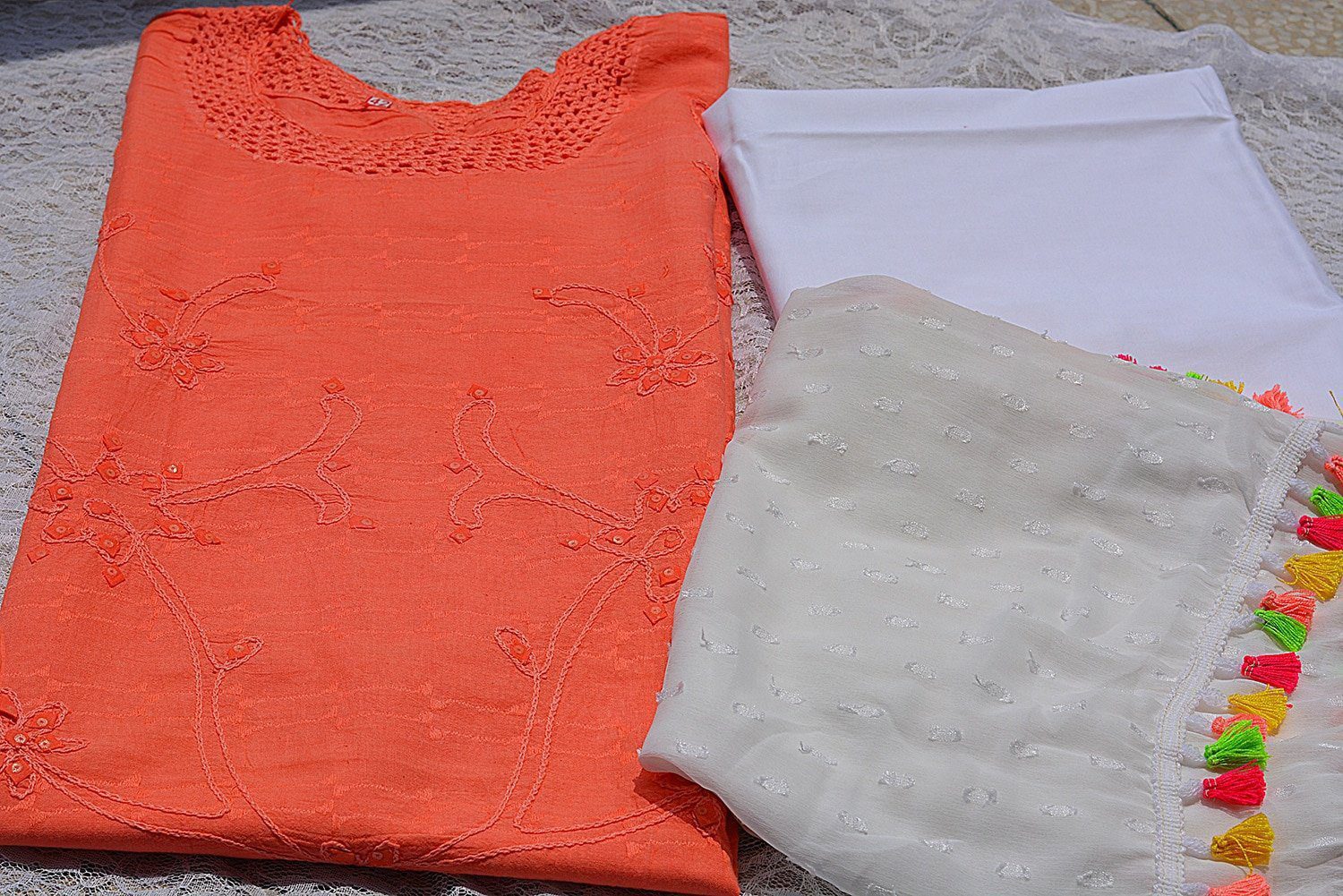 Peach Applique Embroidered Dress