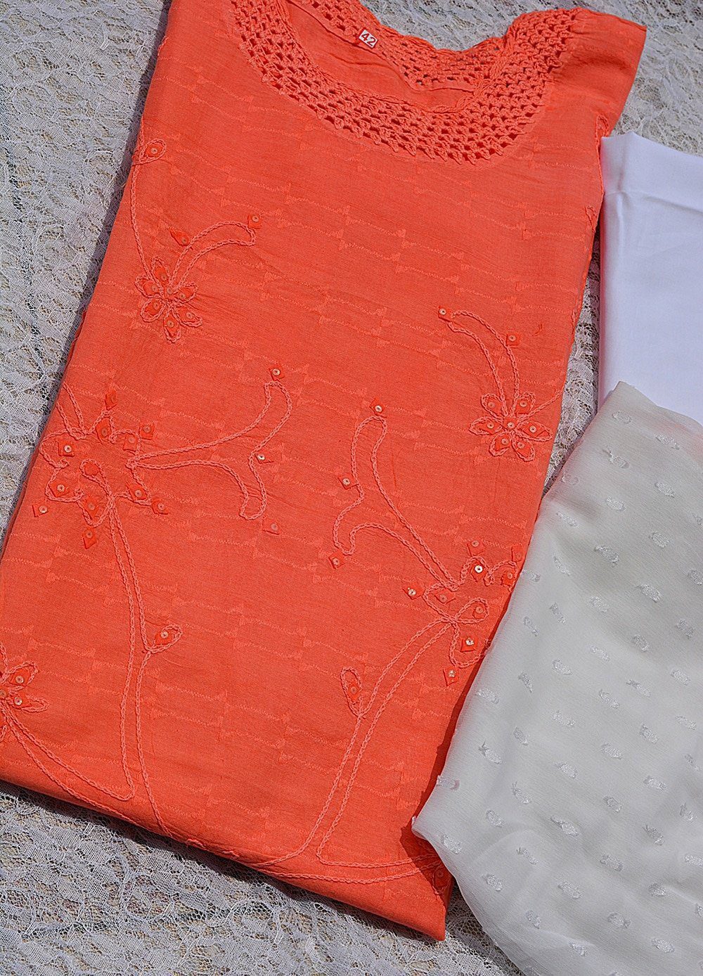 Peach Applique Embroidered Dress