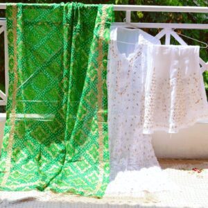 White/Green Lucknowi Chikan Dress