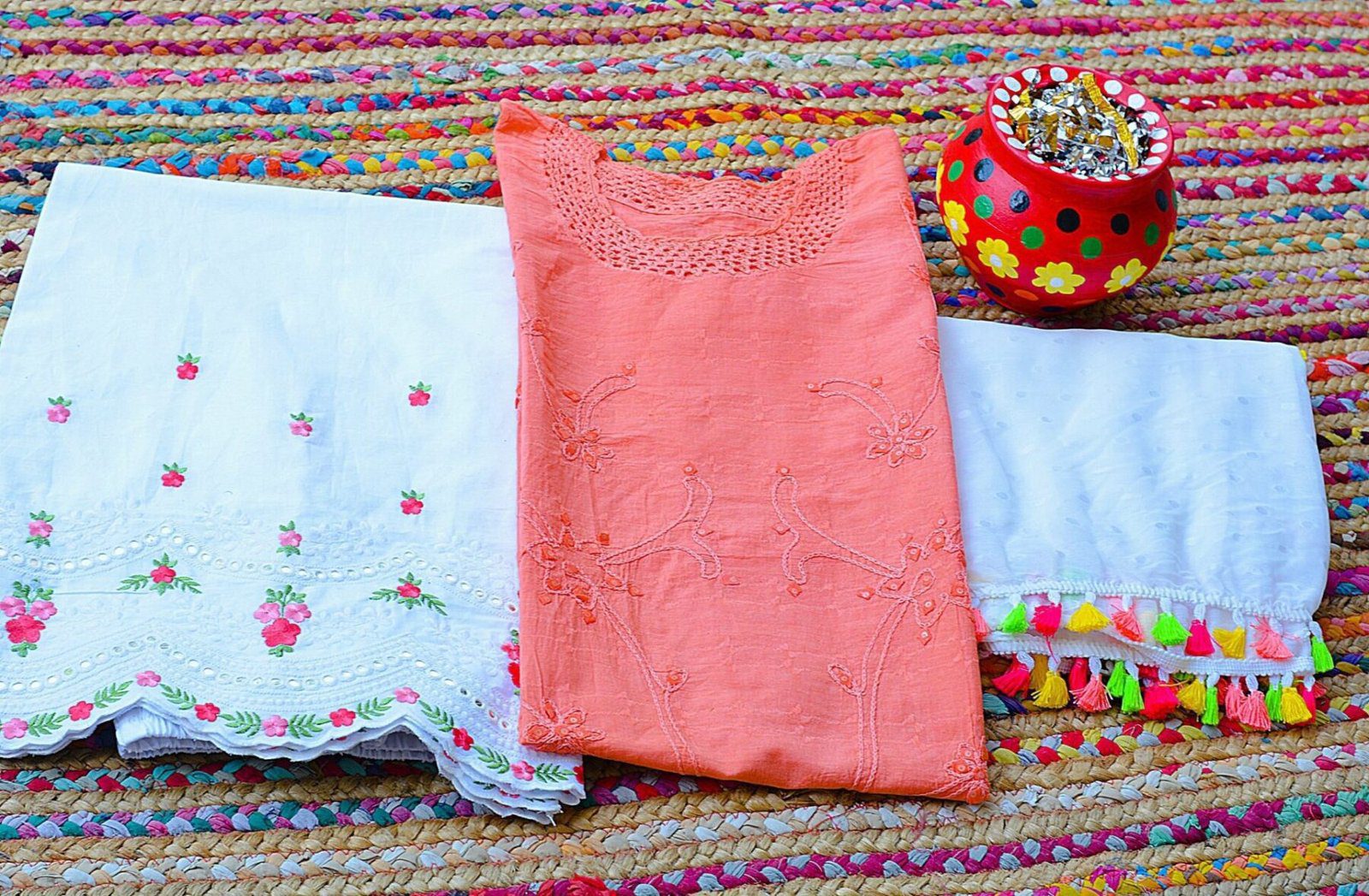 Peach Embroidered Multicolor Dress