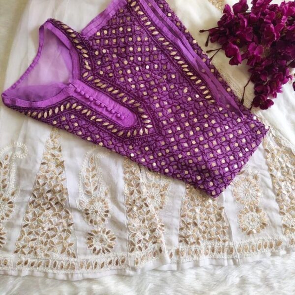 Classy Purple Lucknowi Chikan Dress