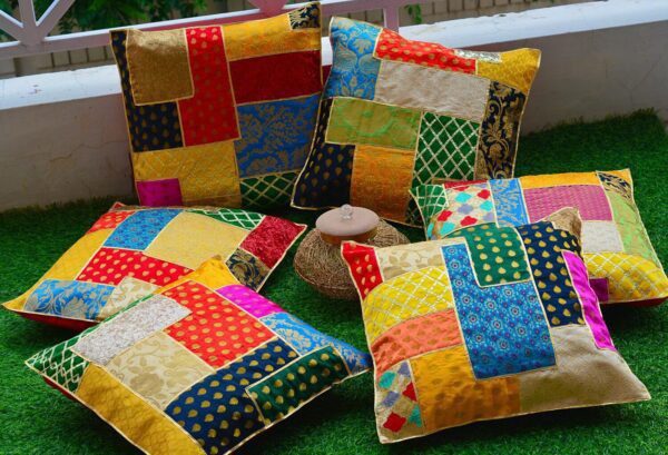 Handmade Patchwork Banarasi Gota Cushion Covers