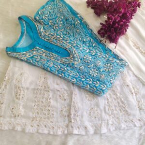 Eyecatching Blue Lucknowi Chikan Outfit