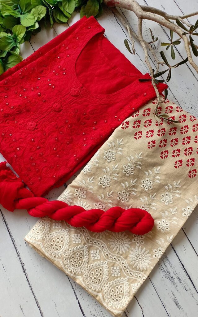Red Applique Embroidered Outfit