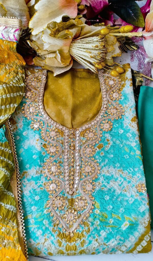 Dazzling Shaded Bandhani Embroidered Outfit