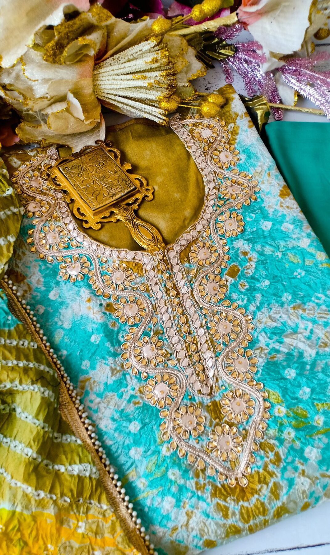 Dazzling Shaded Bandhani Embroidered Outfit