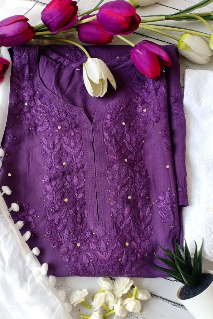 Flawless Purple Mukaish Chikankari Outfit