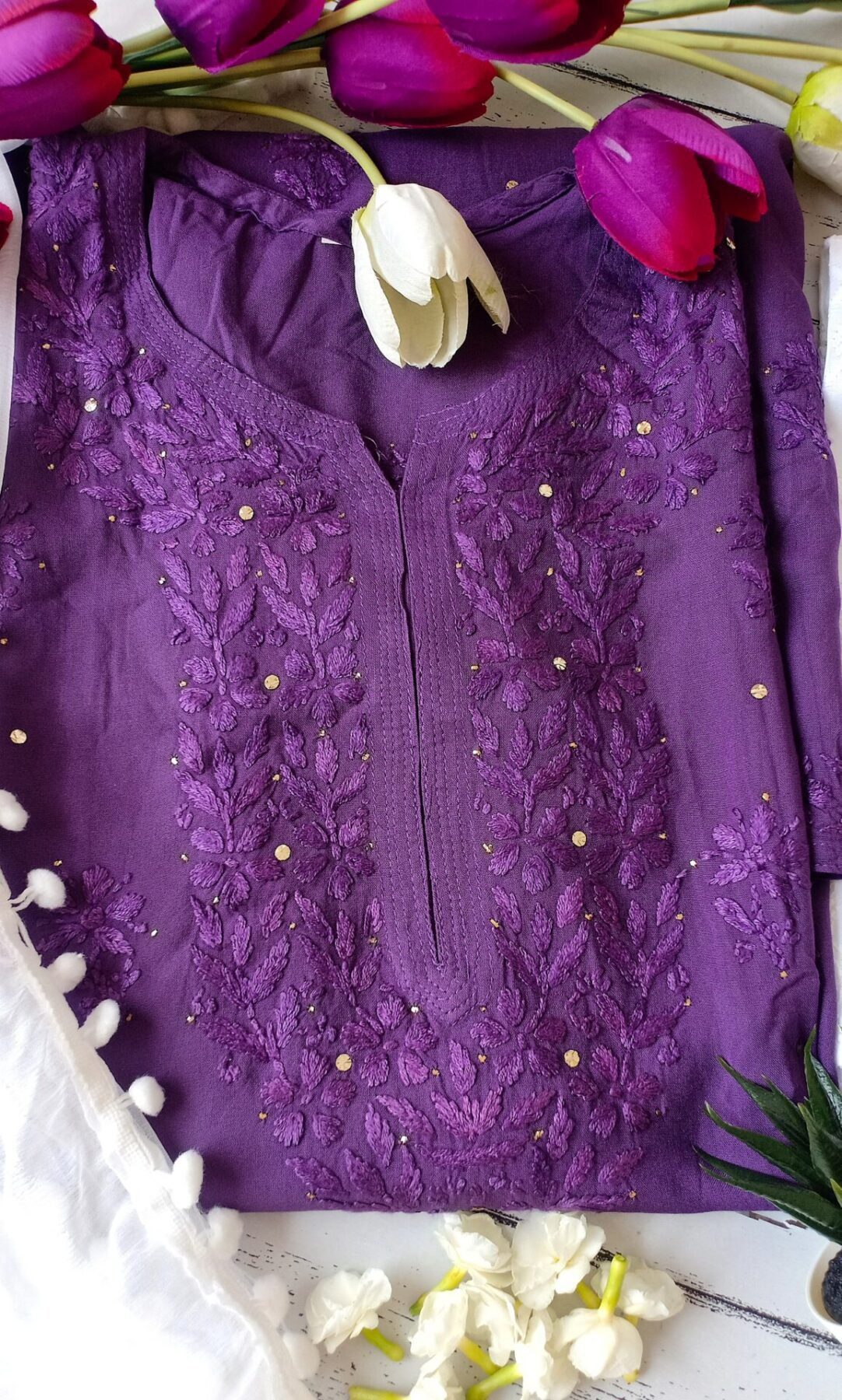 Flawless Purple Mukaish Chikankari Outfit