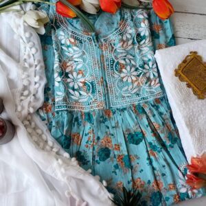 Breathtaking Summer Floral Chikankari Anarkali Outfit