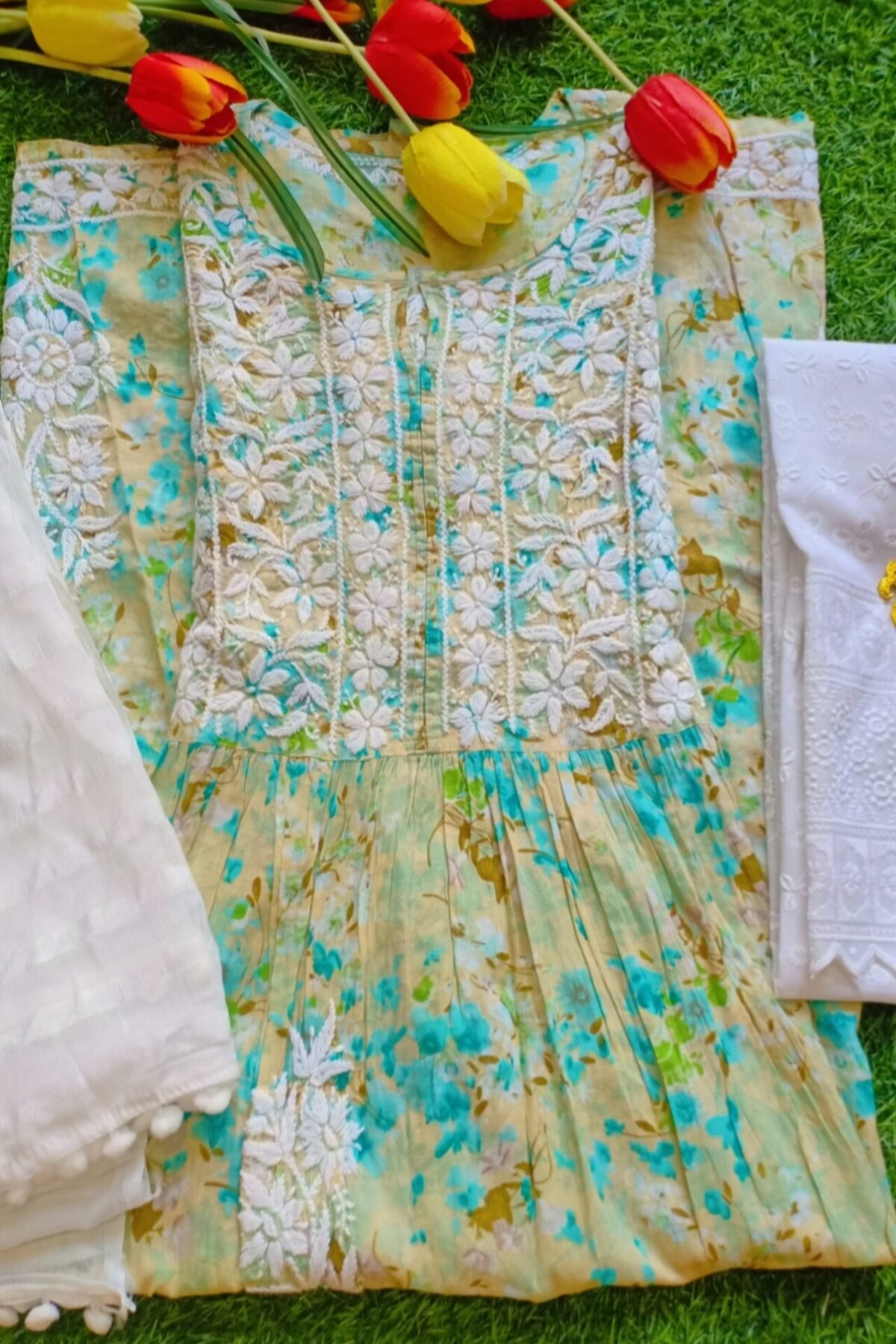 Charismatic Summer Floral Chikankari Anarkali Outfit