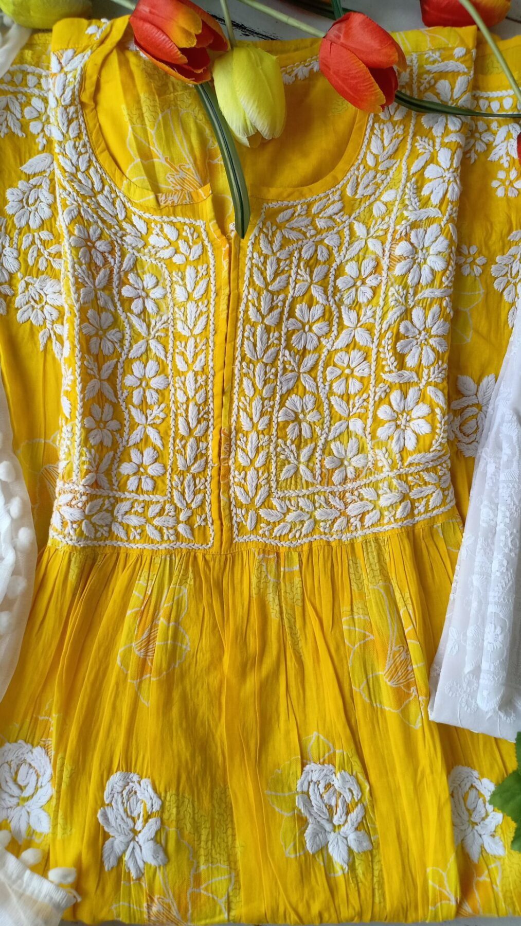 Radiant Summer Floral Chikankari Anarkali Outfit