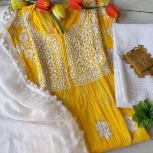 Radiant Summer Floral Chikankari Anarkali Outfit