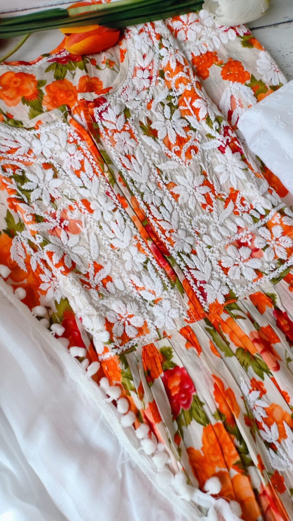 Striking Summer Floral Chikankari Anarkali Outfit