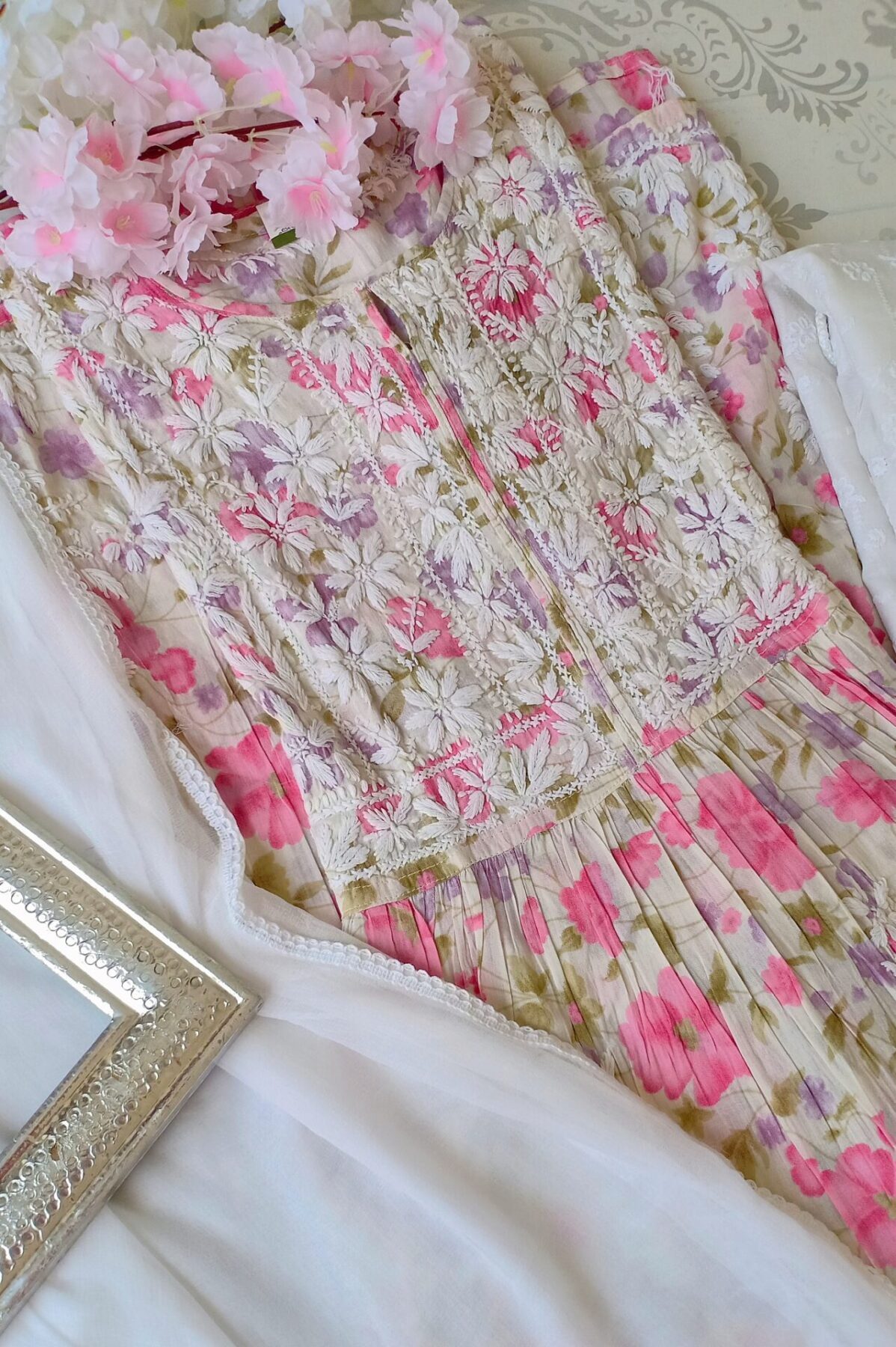 Irresistible Summer Floral Chikankari Anarkali Outfit
