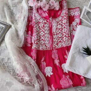 Gleaming Summer Floral Chikankari Anarkali Outfit