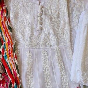 Dazzling White Multicolor Chikankari Outfit
