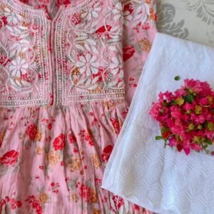 Gorgeous Pink Summer Floral Chikankari Anarkali Outfit