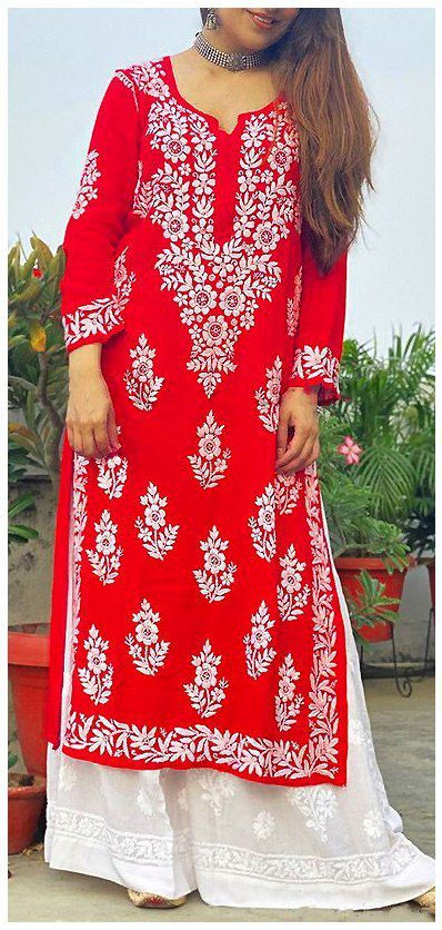 Fascinating Red Chikankari Sharara Outfit