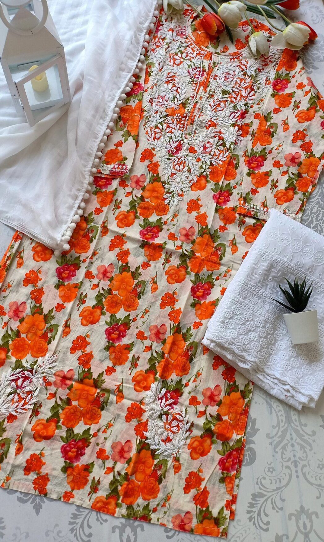 Bewitching Summer Floral Cotton Chikankari Outfit