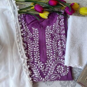 Fashionable Lilac Purple Chikankari Outfit