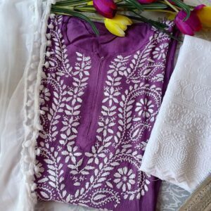 Fashionable Lilac Purple Chikankari Outfit