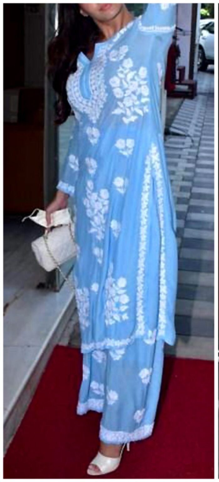 Marvellous Teal Blue Chikankari Outfit
