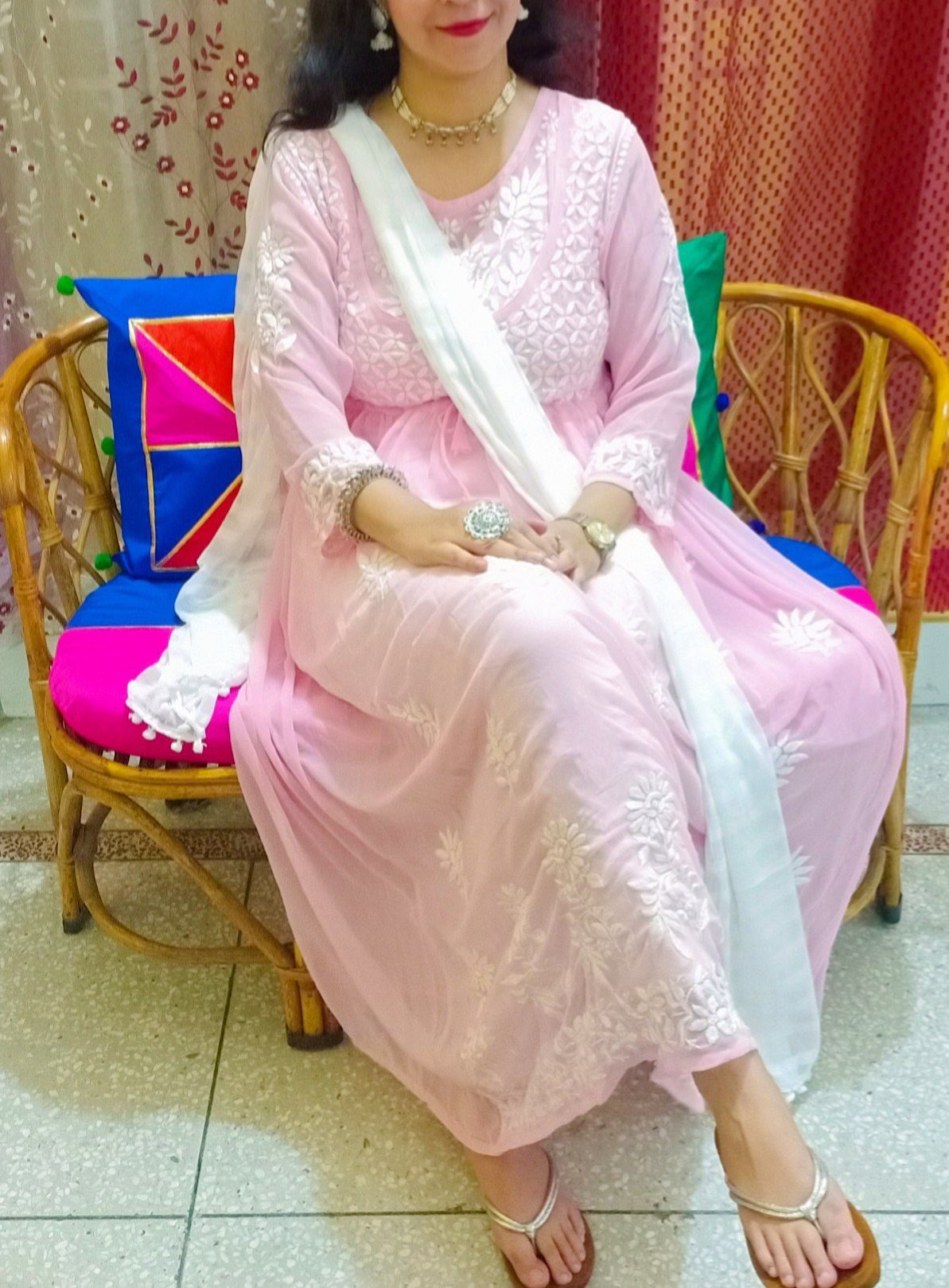 Breathtaking Baby Pink Chikankari Anarkali Outfit