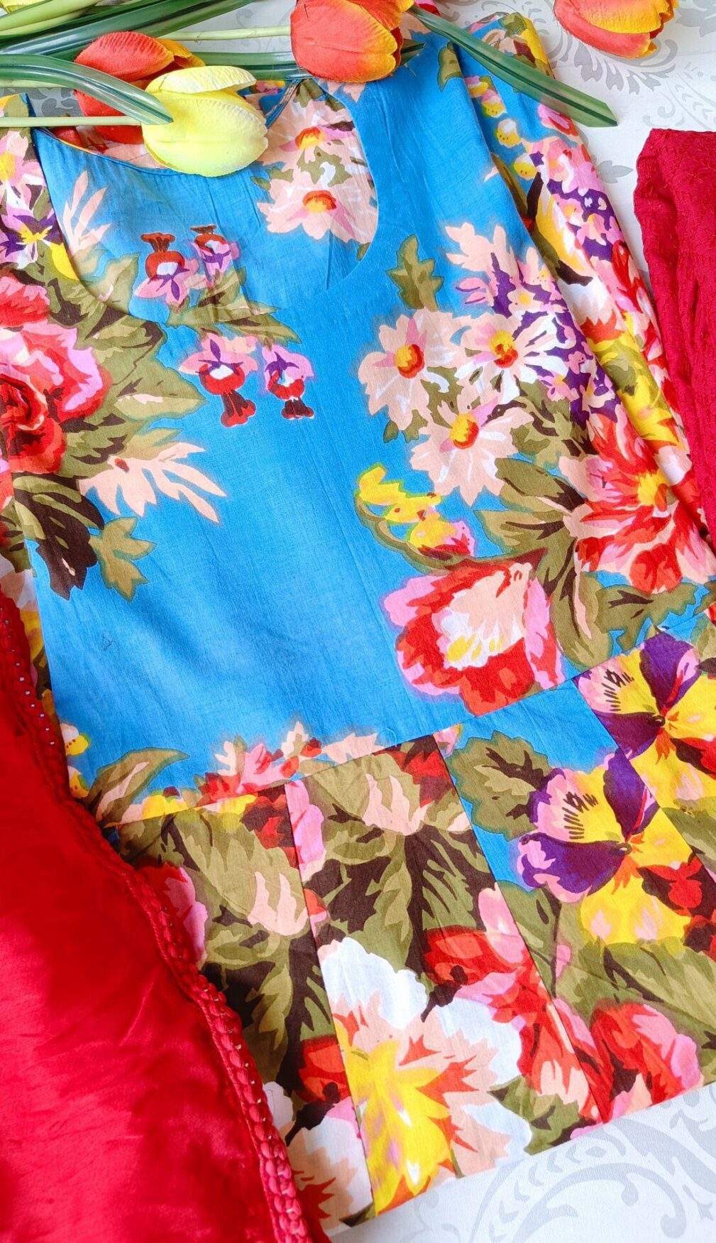 Charming Multicolor Blue Floral Anarkali Outfit