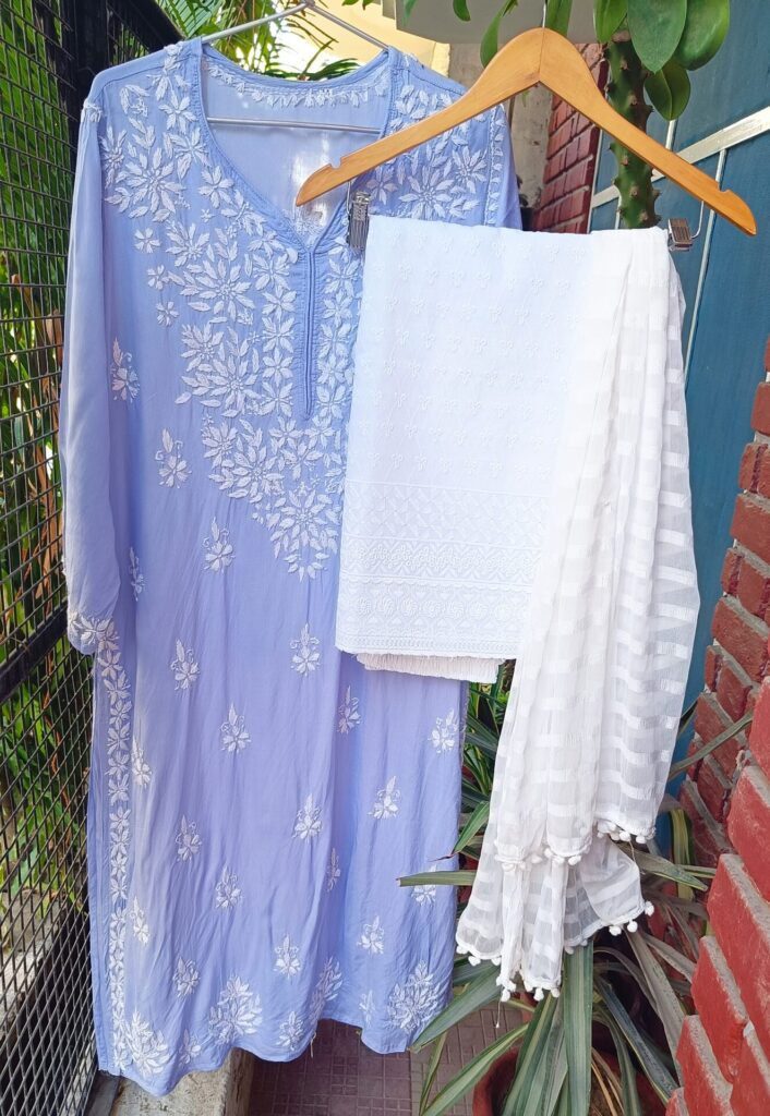 Soothing Pastel Blue Modal Chikankari Outfit