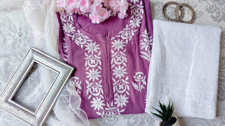 Pleasing Pastel Onion Purple Chikankari Outfit
