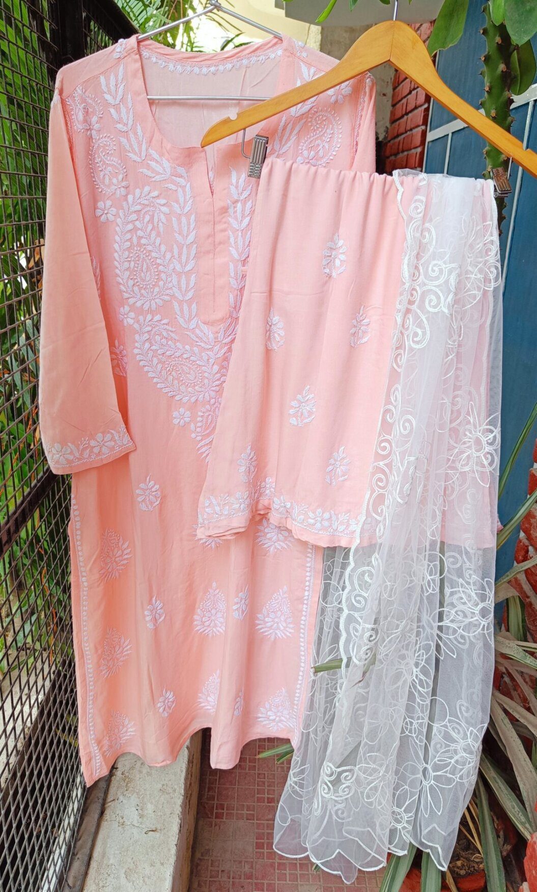 Relaxing Pastel Peach Modal Chikankari Outfit