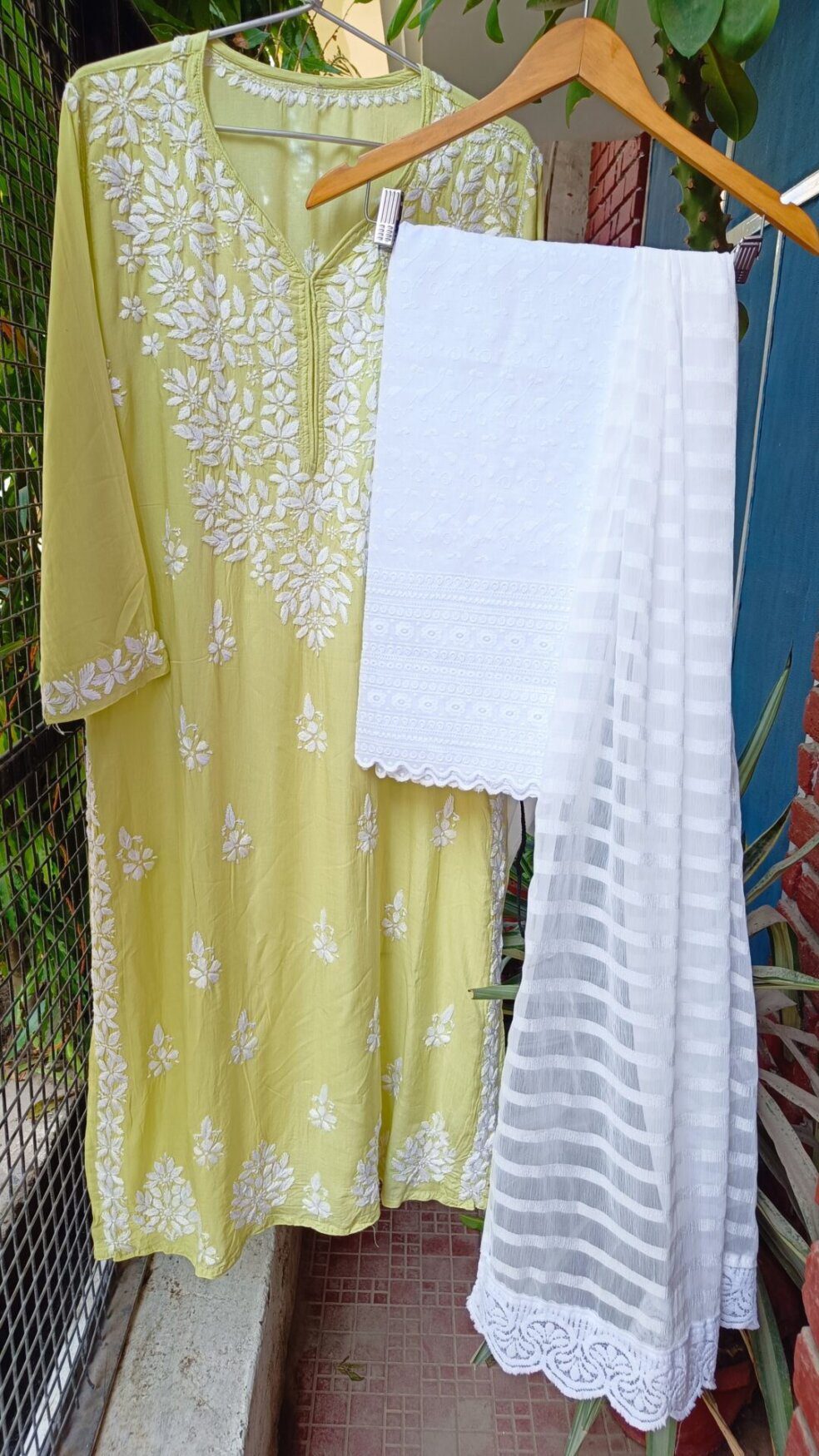 Graceful Lime Green Modal Chikankari Outfit