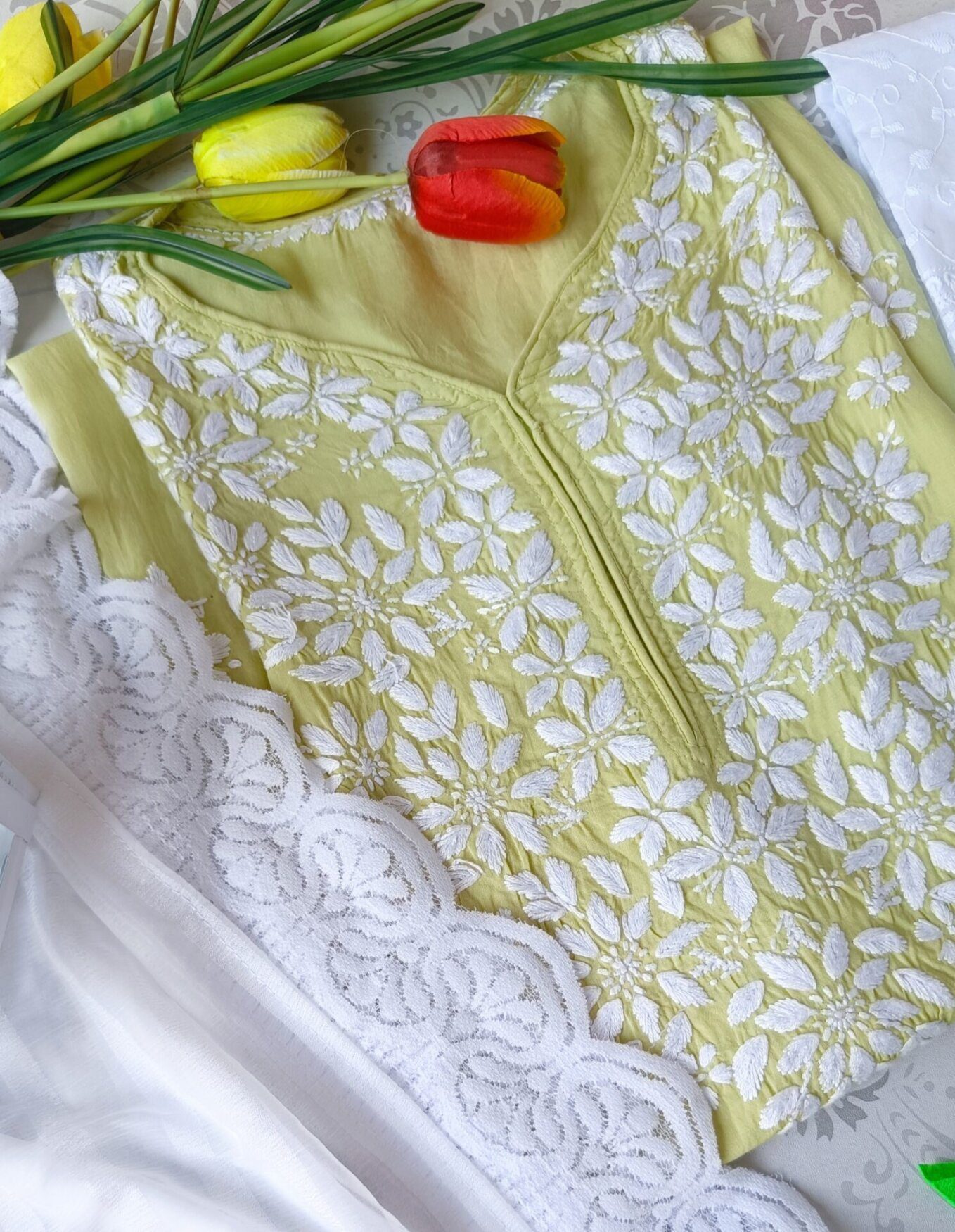 Graceful Lime Green Modal Chikankari Outfit