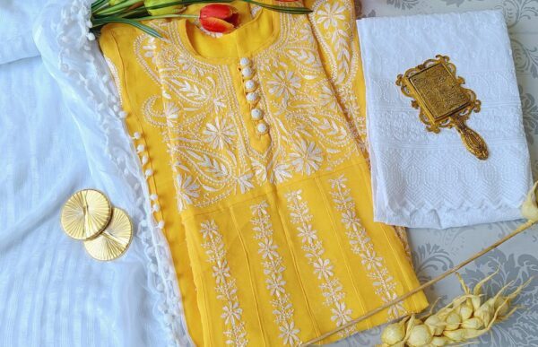 Radiant Yellow Chikankari Anarkali Outfit