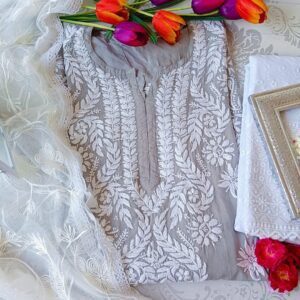 Captivating Embroidered Grey Modal Chikankari Outfit