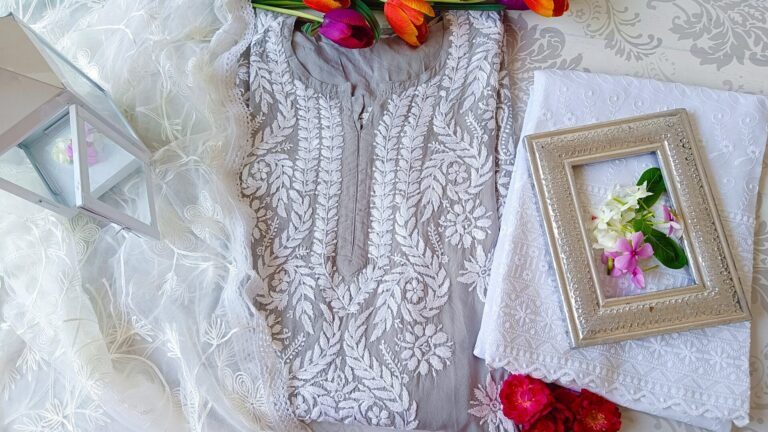 Captivating Embroidered Grey Modal Chikankari Outfit