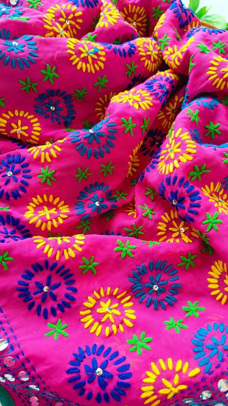 Gorgeous Pink Multicolor Phulkari Dupatta