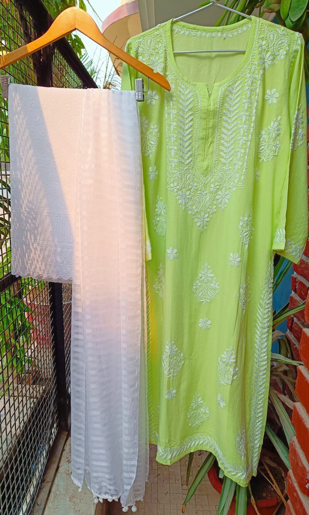 Refreshing fluorescent green Chikankari Outfit