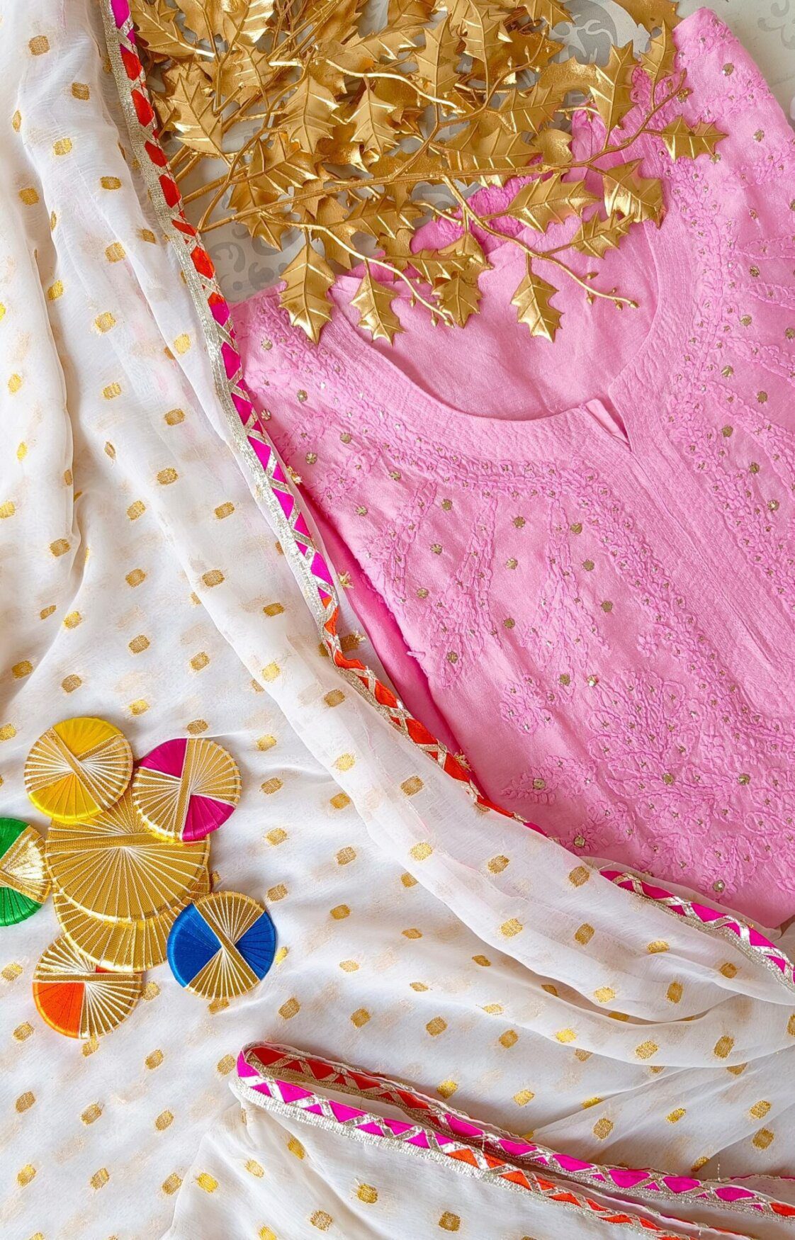 Aww Inspiring Baby Pink Chanderi Chikankari Outfit