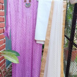 Captivating Shaded Lavender Pure Viscose Georgette Chikankari Outfit