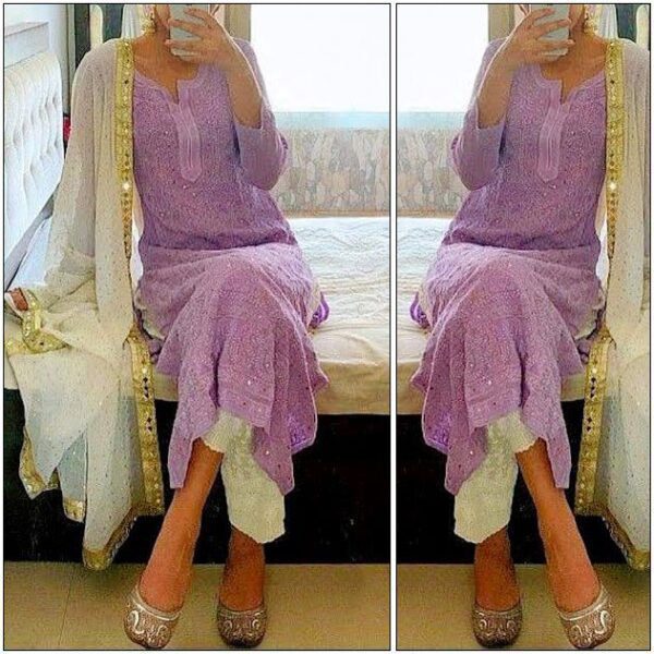 Alluring Shaded Lavender Pure Viscose Georgette Chikankari Outfit