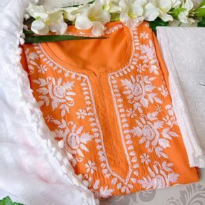 Dreamy Tangerine Orange Modal Chikankari Outfit