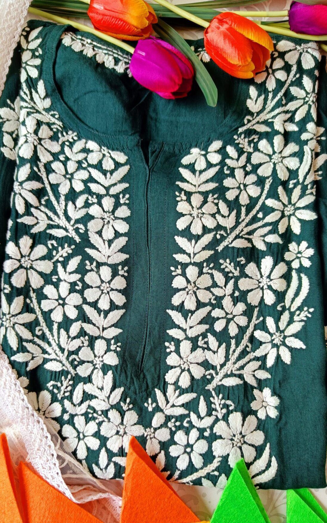 Majestic Olive Green Modal Chikankari Outfit