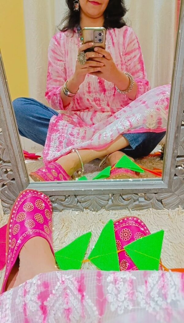 Dazzling Pink Kota Cotton Leheria Chikankari Outfit