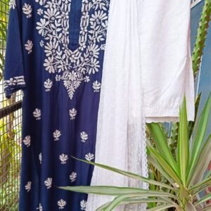 Exquisite Navy Blue Modal Chikankari Outfit