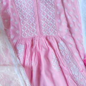 Captivating Baby Pink Modal Chikankari Anarkali Outfit