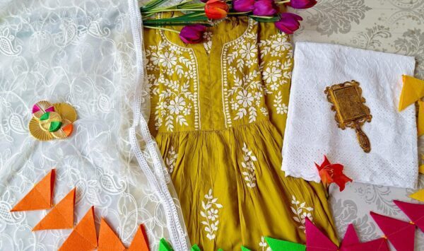 Engaging Mehendi Green Modal Chikankari Anarkali Outfit