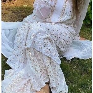 Tranquilizing White Gotta Patti Chikankari Outfit