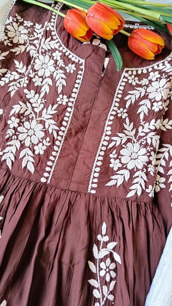 Ravishing Chocolate Brown Modal Chikankari Anarkali Outfit