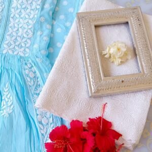 Comforting Pastel Turquoise Blue Modal Chikankari Anarkali Outfit